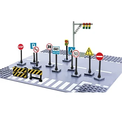 Afbeelding van set verkeersborden, voor bouwplaten, bouwstenen, educatief speelgoed kinderen