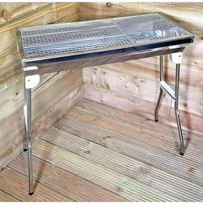 Afbeelding van Garden Mile Grote halve vat stalen houtskool BBQ Grill Outdoor Patio Tuin Verwarming Roker, Strand en Picknick Camping Barbecue voor Koken, Terrassen, Grillen (Draagbare RVS BBQ)