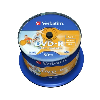 Afbeelding van DVD R 4,7 GB VERBATIM AZO, Wide Printable Surface NON ID Cakebox 50 stuks