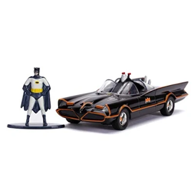 Afbeelding van Jada Toys 253213002 Classic Batmobil 1966, zeer gedetailleerd 1:32 modelauto incl. Batman figuur, deuren kunnen worden geopend, met vrijloop, zwart