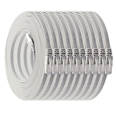 Afbeelding van 0,5 m wit verpakking van 10 Cat7 platte kabel netwerkkabel Cat 7 ruwe Gigabit Lan (10Gbit/s) lintkabel installatiekabel patchkabel plat slanke Rj 45 plug Cat6a