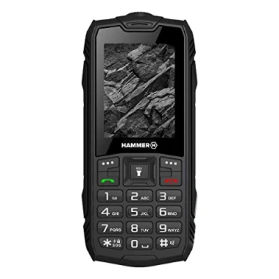 Afbeelding van Hammer H Rock Smartphone, draagbaar, onbreekbaar, ontgrendeld, IP68, duurzaam, schokbestendig, Dual SIM, batterij 1800 mAh, grote toetsen, FM radio, MP3 speler, camera, zaklamp zwart
