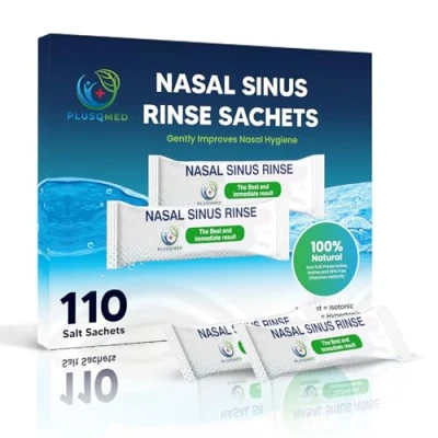 Afbeelding van 110 Sinus Rinse Sachets, Neti Pot, Nasal Sachets,Nose Salt,Squeeze Bottle Sachet,Nasal Salt,Comatible one Sachet 240 ml or 300 ml,PLUSQMED 100% Natural