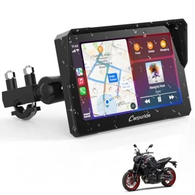 Afbeelding van Carpuride W702 motorfiets gps CarPlay scherm, draadloze en Android auto draagbare stereo voor motorfiets, 7 inch waterdicht aanraakscherm, dual Bluetooth, navigatie, Siri.