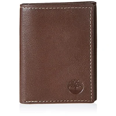 Afbeelding van Timberland Mannen lederen drievoudige portemonnee met ID venster Tri Fold bruin Een maat