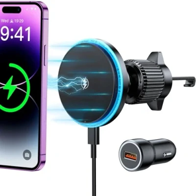 Afbeelding van Rolgno voor MagSafe Autohouder Oplader, Telefoonhouder Auto met Oplaadfunctie, [Auto Uitlijning Snelladen] Magneet Compatibel iPhone 15/14/13 (QC3.0 Oplader Inbegrepen)