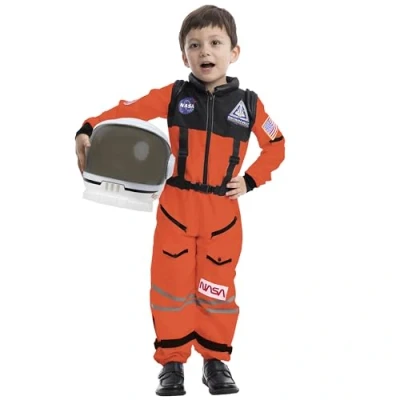 Afbeelding van Spooktacular Creations Astronautenkostuum: ruimtepak met beweegbare astronautenhelm, perfect voor peuters, meisjes, Halloween, cosplay, themafeest, oranje (5 7 jaar)