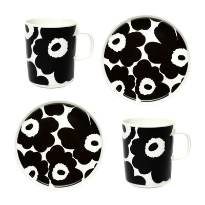 Afbeelding van Marimekko Oiva / Unikko Ontbijtset Zwart
