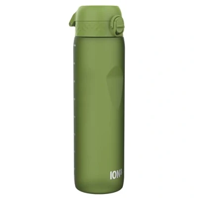 Afbeelding van ION8 1 Liter Waterfles, Lekvrij, Flip top Deksel, Draaghandvat, Snelle Vloeistofstroom, Vaatwasmachinebestendig, BPA vrij, Gevormde Grip, Ideaal voor Sport en Gym, Koolstofneutraal, 32 oz, Khakigroen