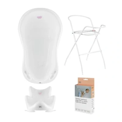 Afbeelding van Hylat Baby Set: Babybad Lite met Badstandaard, Badzitje en Afvoer ideale oplossing voor geweldige badervaringen, Kleur: Wit, Motief: Hug Me
