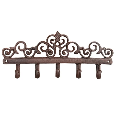 Afbeelding van Esschert Design Wandkapstok gietijzer bruin 5 haken 32 cm