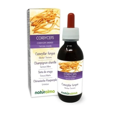 Afbeelding van Cordyceps of Rupsenschimmel (Cordyceps sinensis Ophiocordyceps sinensis) paddenstoel Alcoholvrije moedertinctuur Naturalma Vloeibaar extract druppels 120 ml Voedingssupplement Veganistisch