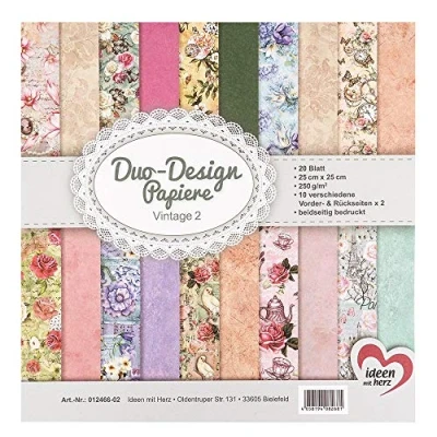 Afbeelding van Ideen mit Herz Duo designpapier, blok met 20 vellen knutselpapier, 25 x cm, 250 g/m², aan beide zijden bedrukt, motiefpapier, ideaal voor scrapbooking, knutselen, vintage 02