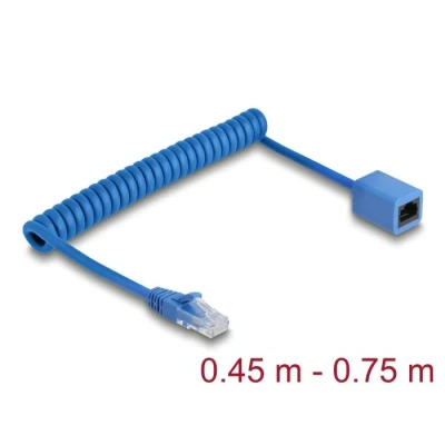Afbeelding van Delock RJ45 Spiralkabel Stecker zu Buchse Cat.6 UTP 0,45 m bis 0,75