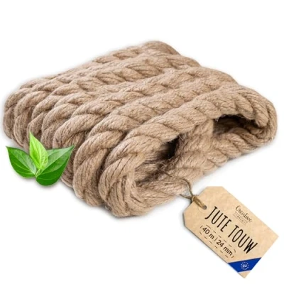 Afbeelding van Creatief Deco Jute Touw 40m Lengte 24mm Dikte Sterk en Duurzaam Gedraaid Natuurvezeltouw Bruin Decoratief Voor Toepassingen: Balustrades, tuin thuisprojecten