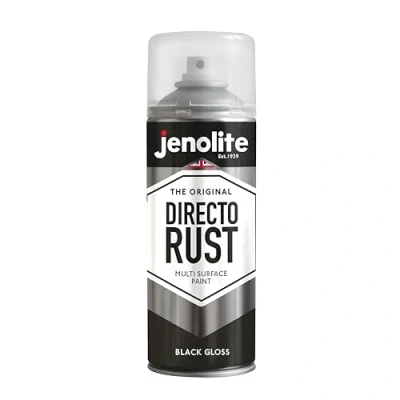 Afbeelding van JENOLITE Directorust Glansverf ZWART Multi oppervlakte spuitverf Hout, metaal, kunststof, keramiek, verroeste oppervlakken 400 ml RAL 9005