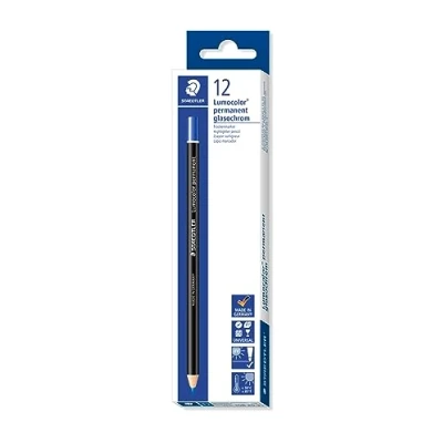 Afbeelding van STAEDTLER 108 20 3 Lumocolor glasochrome droogmarkers, 12 stuks in kartonnen etui permanent, blauw