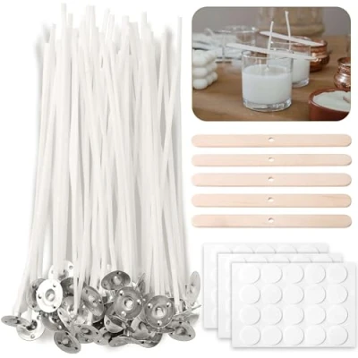 Afbeelding van CZ Store® Kaarsen Lont 100 Pak15cm Lang✮LEVENSLANGE GARANTIE✮ Natuurlijk Organisch Katoen, Voorgewassen met Sojawas, Langdurig, Schoon, Geurloos, geen Zwarte Rook, PDF Gids voor Maken (A)