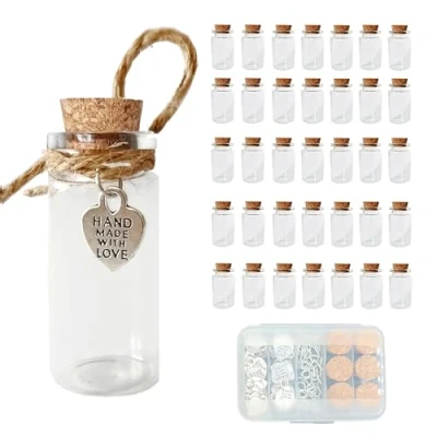 Afbeelding van LOYONAL Kleine Glazen Met Kurkflesjes 35 Stuks Mini Flessen Kurk Flesjes Fles (10 ml)