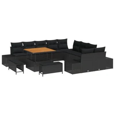 Afbeelding van vidaXL 13 delige tuinsofa set met kussens zwart poly rattan acacia