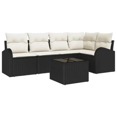 Afbeelding van vidaXL 5 Delige Tuin Sofa Set met Kussens Bruin Poly Rattan, 2 Zits Opbergruimte &amp; Zwart Rattan