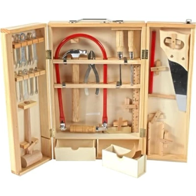 Afbeelding van PLANÈTE BOIS Houten gereedschapskast met echte gereedschappen FSC 098927 25 stuks Beige Hout Kinderspel Montessori Motoriek Knutselen 26 cm x 40 Vanaf 8 jaar