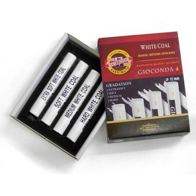 Afbeelding van Gioconda 4 stuks wit krijt extra zacht, medium, hard witte tekenkoolset