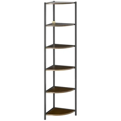 Afbeelding van HOMCOM Hoekplank met 5 niveaus, industriële stijl, hoekboekenkast metalen frame, 34 x 166 cm, bruin en zwart