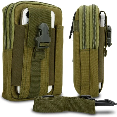 Afbeelding van Cadorabo tactische mobiele telefoon etui in EFFEN GROEN molle EDC compatibel met Samsung Galaxy CORE schouderriem houder extra militaire riem max. 6,7 inch heuptasje