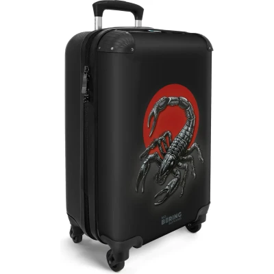 Afbeelding van NoBoringSuitcases.com® Handbagage koffer lichtgewicht Reiskoffer trolley Zwart met rode cirkel en schorpioen Rolkoffer wieltjes Past binnen 55x40x20 55x35x25