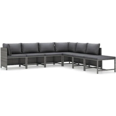 Afbeelding van 7 delige Loungeset met kussens poly rattan grijs
