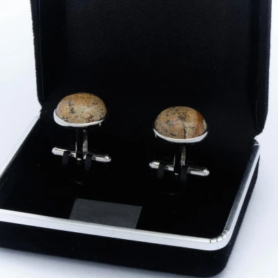 Afbeelding van Manchetknopen Echt Zilver 925 Rond Bruine Jasper Jaspis