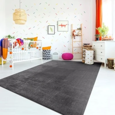 Afbeelding van Vloerkleed Kinderkamer Meisjes Jongens Pastel Effen Kleur Modern Wasbaar, Kleur:Antraciet, Maat:160x220 cm