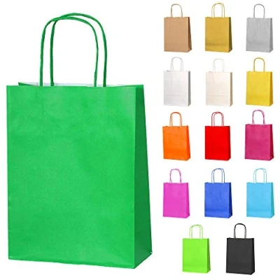 Afbeelding van Thepaperbagstore 5 Kleine Papieren Zakjes Voor Feestjes, Zoetwaren En Geschenken Met Gedraaide Handvatten Groen 180x220x80mm