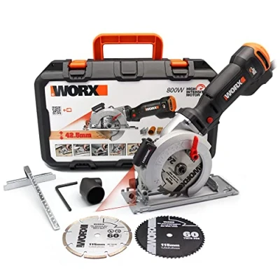 Afbeelding van WORX Saw XL WX437 Cirkelzaag 46 mm, 800 W, lasergeleiding, geïntegreerd afzuigsysteem, snelle diepteverstelling, eenvoudige schijfwisseling