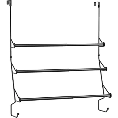 Afbeelding van 3 stangen handdoekhouder zonder boren verstelbare voor badkamer badhanddoekhouder deurkapstok hangend rek met 2 haken metalen handdoekstang, deur zwart