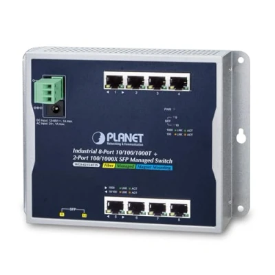 Afbeelding van Planet Industriële 8 poorts 10/100/1000T + 2 100/1000X SFP Wall mount Managed Switch ( 40 75 graden (8 Havens), Netwerkschakelaar, Zwart