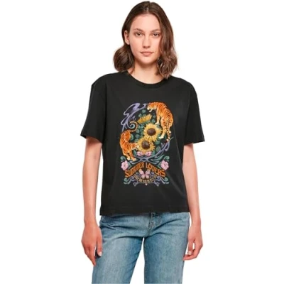 Afbeelding van Miss Tee Dames T shirt Summer Lovers Tee, casual met print op de voorkant, oversized fit, maten XS 5XL, zwart, XXL