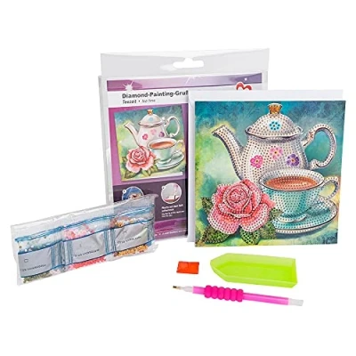 Afbeelding van Ideen mit Herz Diamond Painting wenskaart, 16 x cm, 370 g/m², inclusief envelop en gereedschap., theetijd
