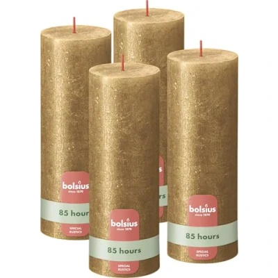 Afbeelding van Stompkaarsen Shimmer 4 st rustiek 190x68 mm goudkleurig