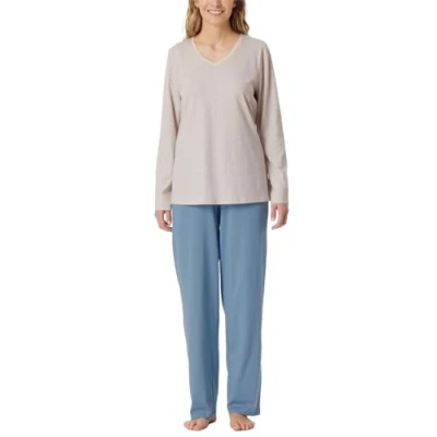 Afbeelding van Schiesser LANG Pyjama, Dames, Maat: 52, Beige hellblau