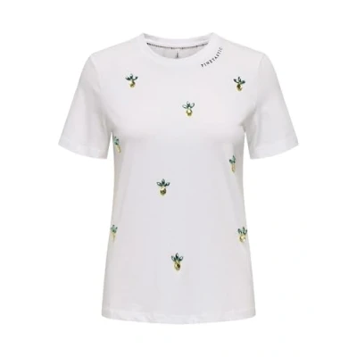 Afbeelding van ONLY Onlkita LIFE Pineapple Tshirt print, Dames, Maat: Small, Bright white