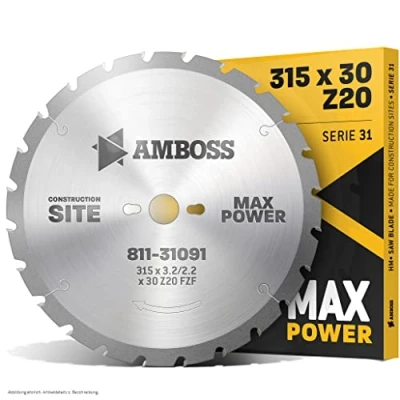 Afbeelding van Amboss HM Cirkelzaagblad Ø 315 mm x 3,2 30 mm, voor pallets, hout met spijkers enz., serie 11.31 20 tanden FWF