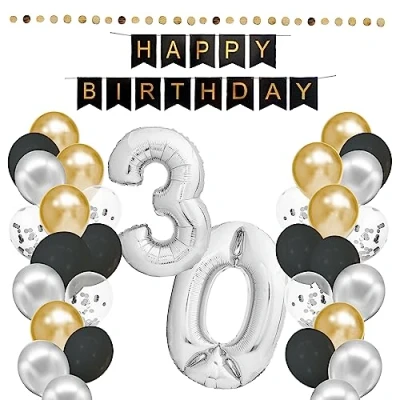Afbeelding van envami® Verjaardagsdecoratie voor de 30e verjaardag, mannen en vrouwen, feestdecoratie, ballonnen Happy Birthday slinger, verjaardagsdecoraties, man vrouw
