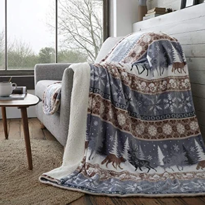 Afbeelding van Happy Linen Company Nordic Scandi Hygge Winter Warm Taupe Grote Faux Fur Sherpa Fleece Gooi Deken