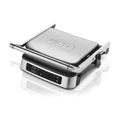 Afbeelding van Ufesa Everest Digitale Elektrische Grill, Panini Pers, Contactgrill van 2000W, 5 Vooraf Ingestelde Programma&#039;s, Touchscreen, 180 Opening, Timer, Temperatuur tot 230º, 29 x 23.2cm, Roestvrij Staal