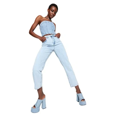 Afbeelding van Trendyol Lichtblauwe Rechte Jeans Met Hoge Taille Twoss23Je00089