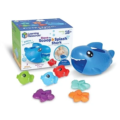Afbeelding van Learning Resources Steve the Scoop &amp; Splash Shark, 7 delen, leeftijd 18 maanden+, babyspeelgoed, badspeelgoed peuters, zwembadspeelgoed, waterspeelgoed
