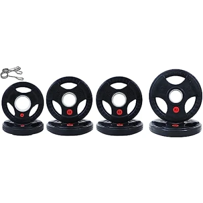 Afbeelding van Signature Fitness Olympische 2 inch gietijzeren plaat halterschijf voor krachttraining en gewichtheffen, rubberen coating stijl, 20,4 kg set