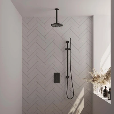 Afbeelding van Brauer Black Edition Regendoucheset inbouw hoofddouche 20cm plafondarm 2 functies glijstang inclusief inbouwdeel handdouche Staaf 1
